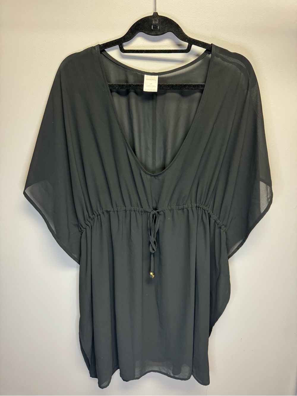 Merona Black Sheer V-Neck Drawstring Coverup